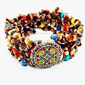 Carolyn Pollack Sterling Silver Multi Gemstone Inlay Stretch Bracelet
